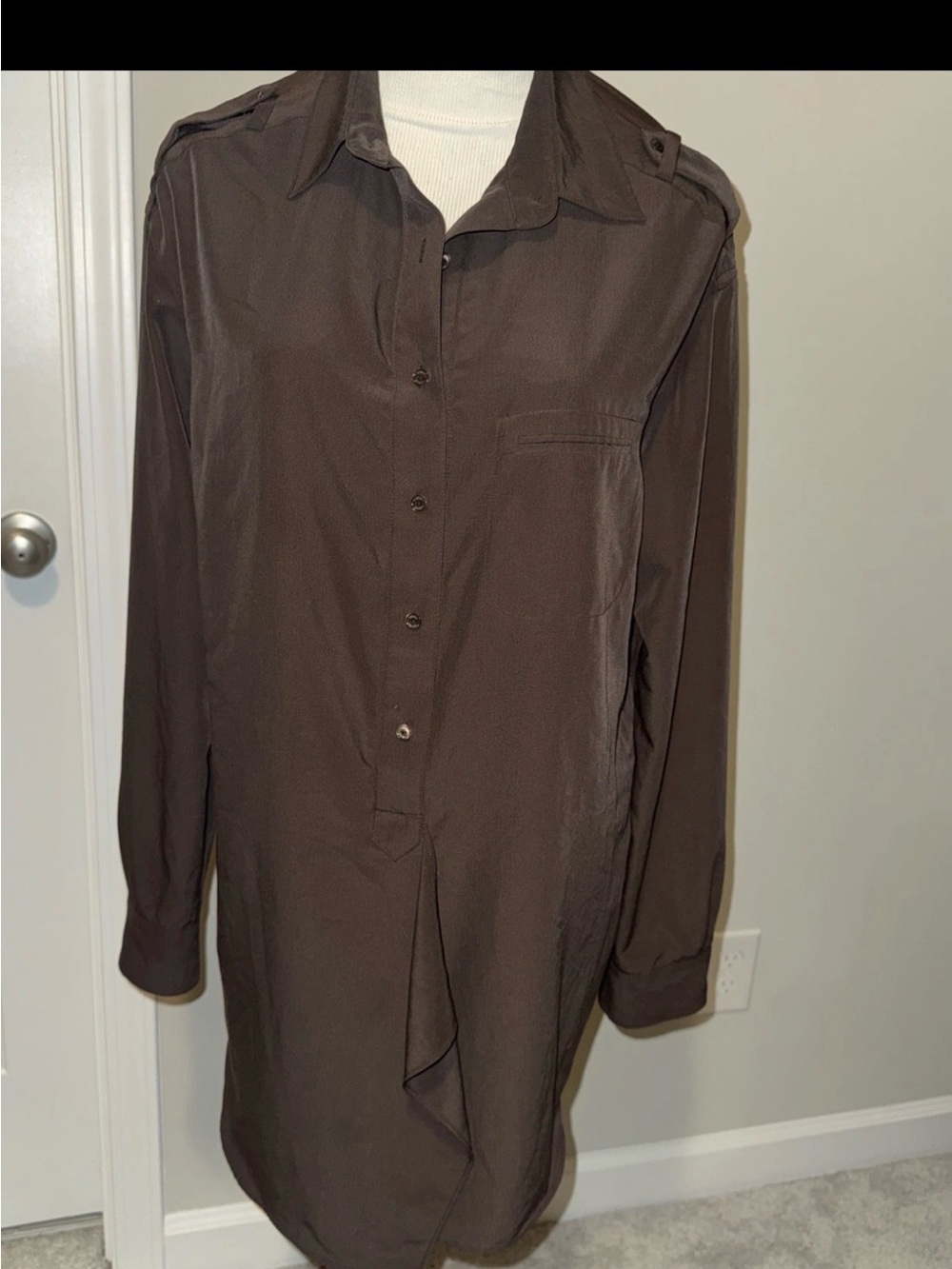 Vince Brown Tunic Shirt Large Button Long Blouse